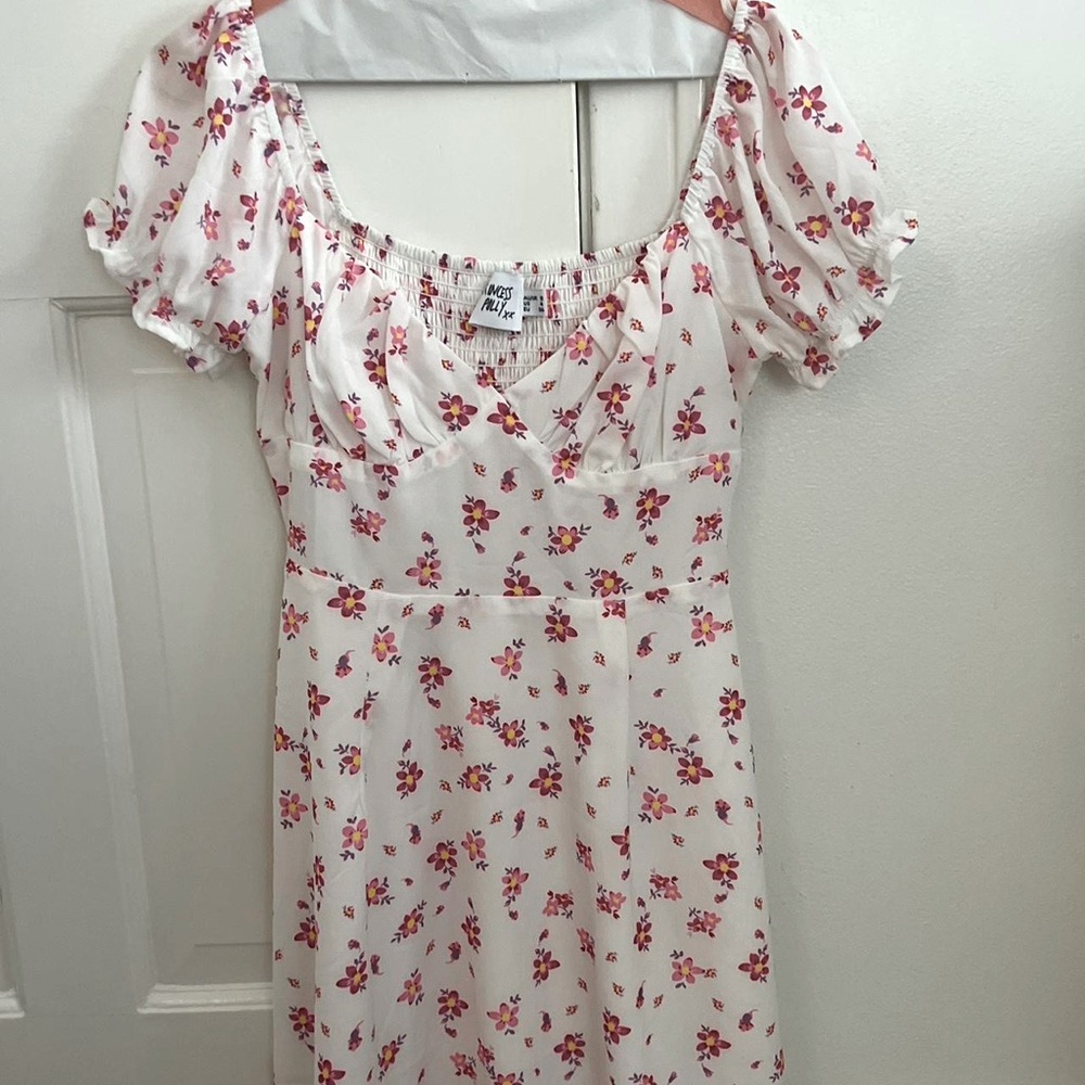 White and pink floral mini dress perfect for summer